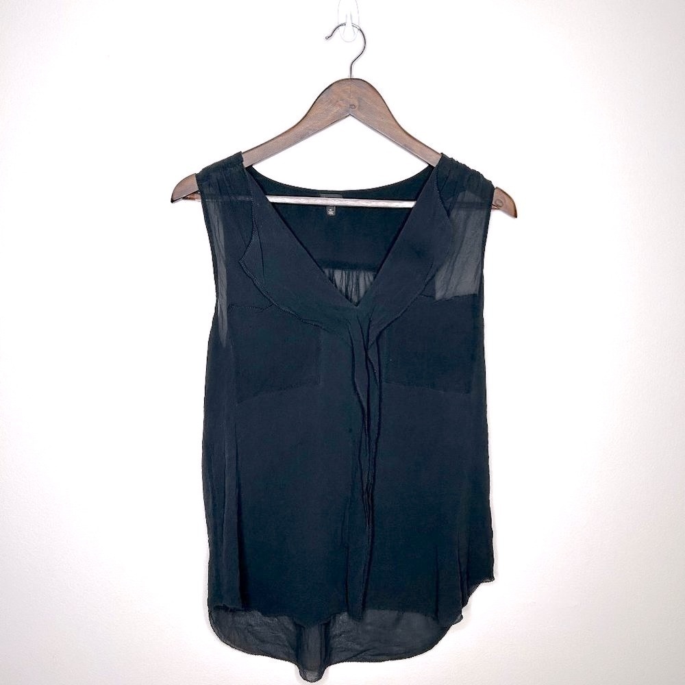 Aritzia t. babaton Sheer 100% Silk Sleeveless Blouse Faux Button Down Medium